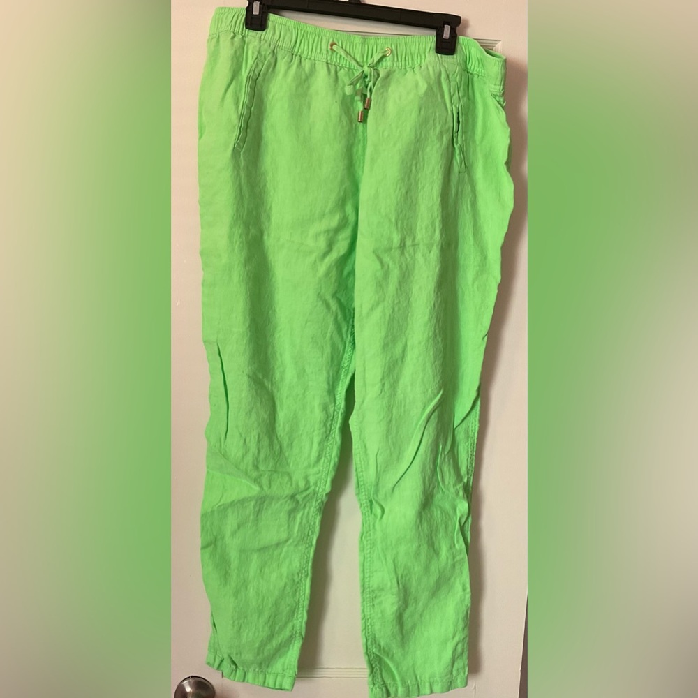 Lilly Pulitzer 31" Taron Mid-Rise Linen Pant Lime Zest Size Large - Picture 2 of 4